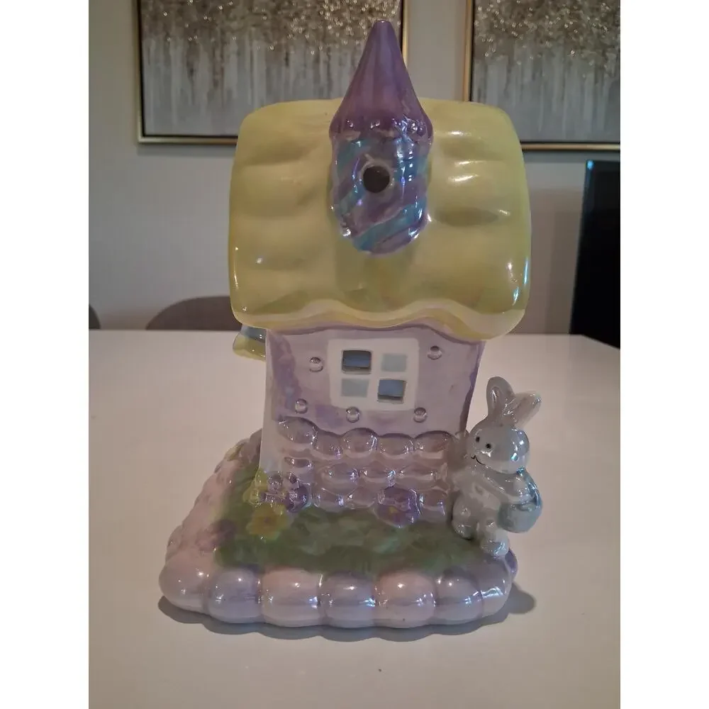 Vintage Ceramic Easter Candleholder House Pastel Lusterware Lighted Cottage...